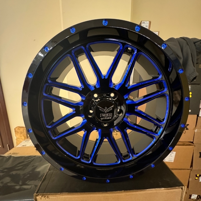 Aluminum Wheels 20″ 5×127 - Force Offroad Flame Glossy Black with Blue Liquid