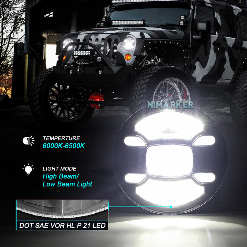 Jeep Wrangler CJ/TJ/JK 7 Inch LED Headlights [SUPLIGHT] Brightness