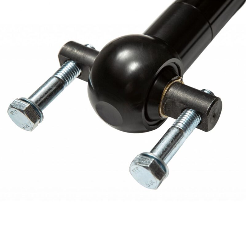 Close-up photo of the bar pin of the front adjustable shock FOX Performance Elite Series 2.5 in black color. The photo demonstrates the mounts of the shock for the Ford Bronco.