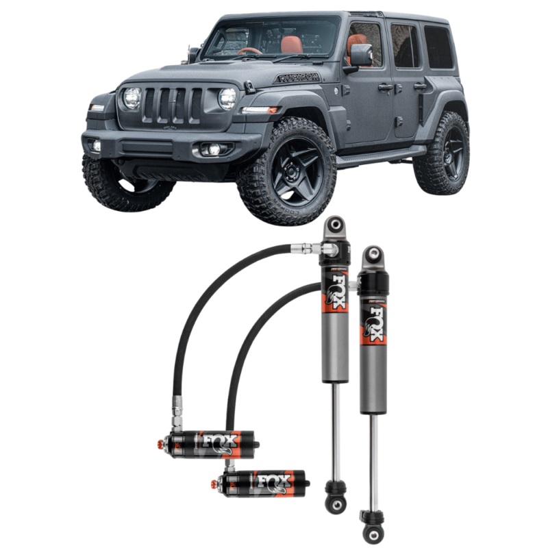 Main product presentation photo / thumbnail showing a Jeep Wrangler JL, along with the Front FOX Shocks Performance Elite 2.5 Reservoir Adjustable DSC Lift 0-1,5″