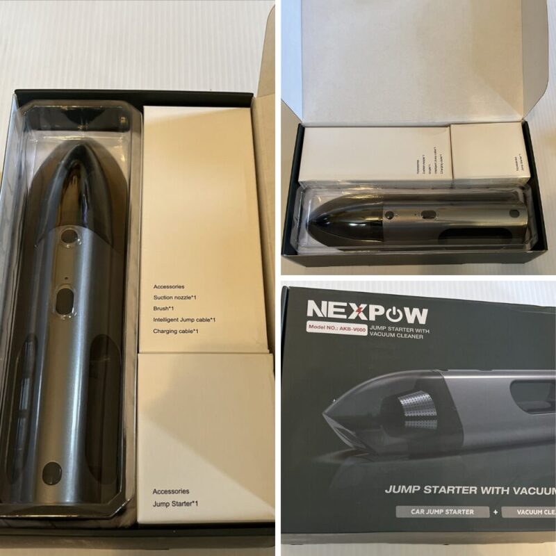 AKB-V600 12V Battery Jump Starter 7200mAh And Vacuum Cleaner - NEXPOW - Unboxing image from a customer who bought the product. The box contains the booster with the vacuum, and 2 white small boxes for the small objects for double protection durin transport.