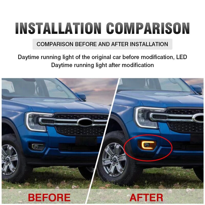 Ford Ranger Front LED DRL Fog Lamps Before After