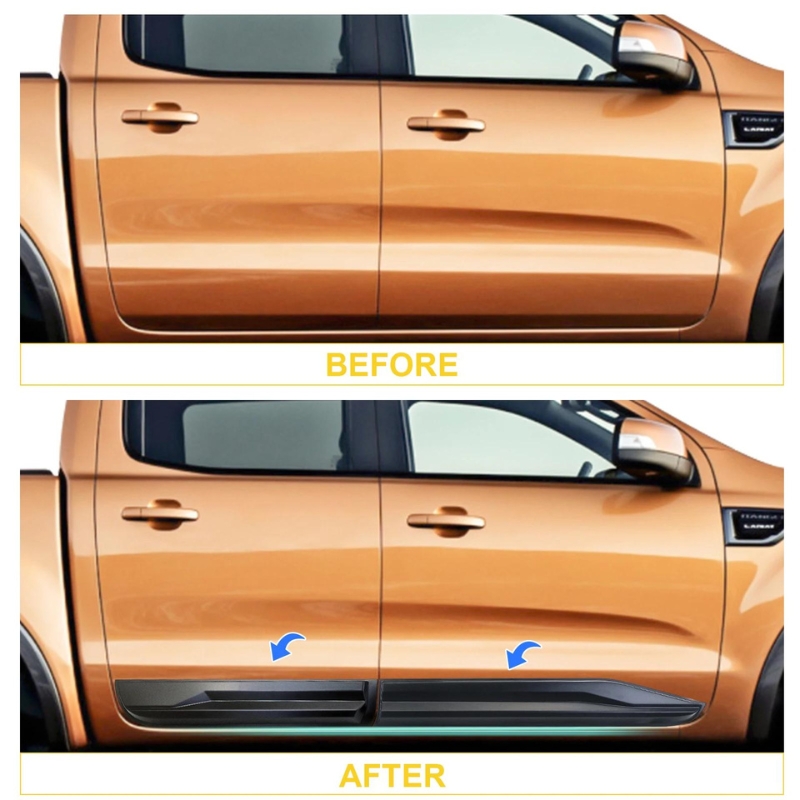 Ford Ranger T9 2023+ Body Cladding Applied Before / After Side View Comparison