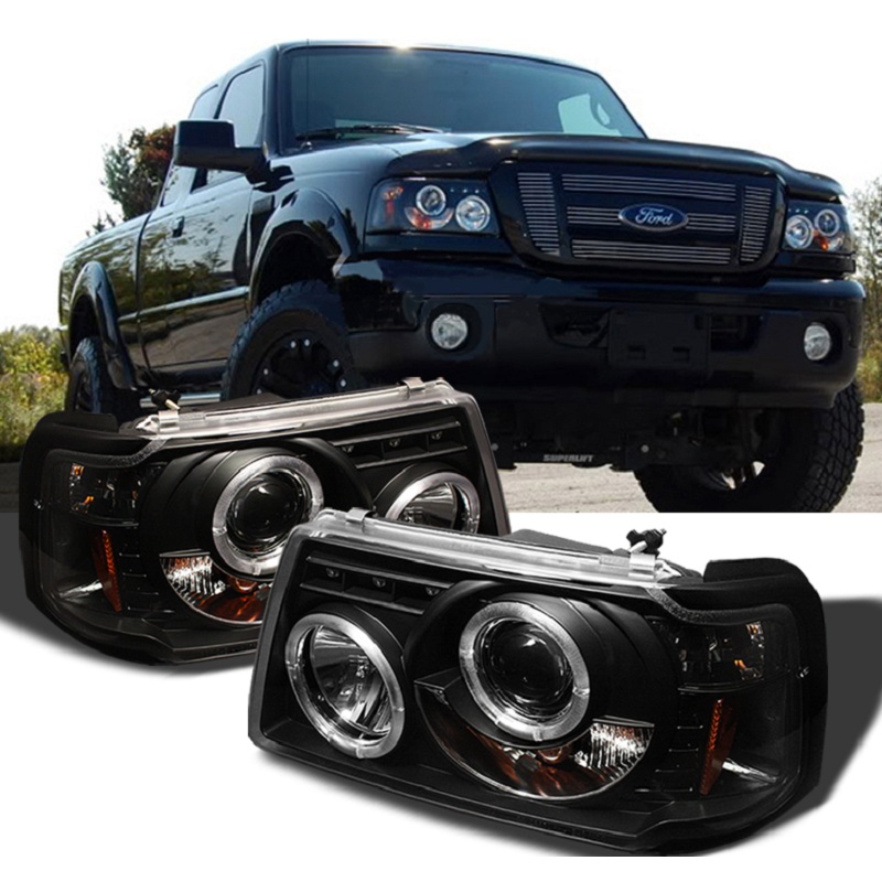 Ford Ranger 2001-2005 LED Headlights - Angel Eyes Front View