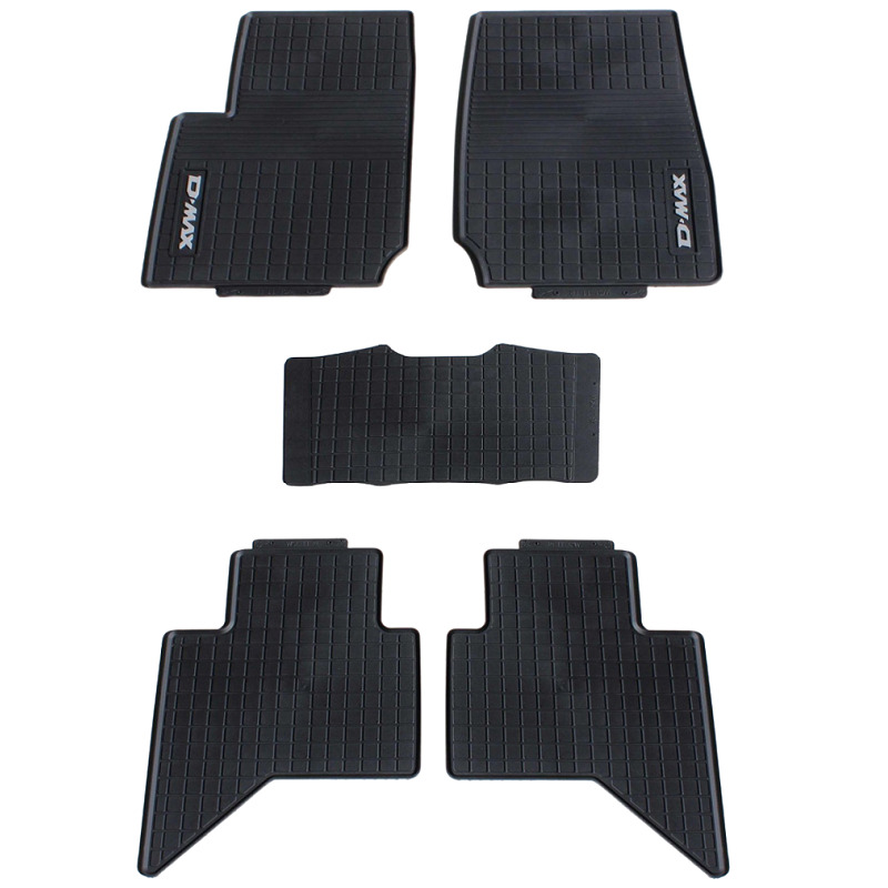 2 front, and 3 rear OEM rubber car floor mats, with the D-Max logo for the Isuzu D-Max pickup truck.