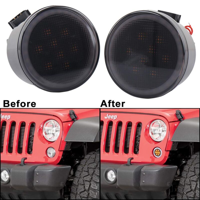 Jeep Wrangler JK Front LED DRL Indicator Lights Before-After