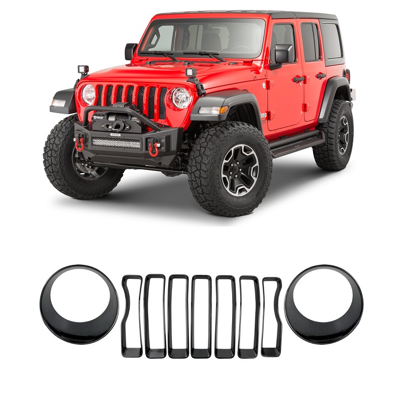 Jeep Wrangler JL Grille Inserts And Headlight Cover Trims [Black] Thumbnail