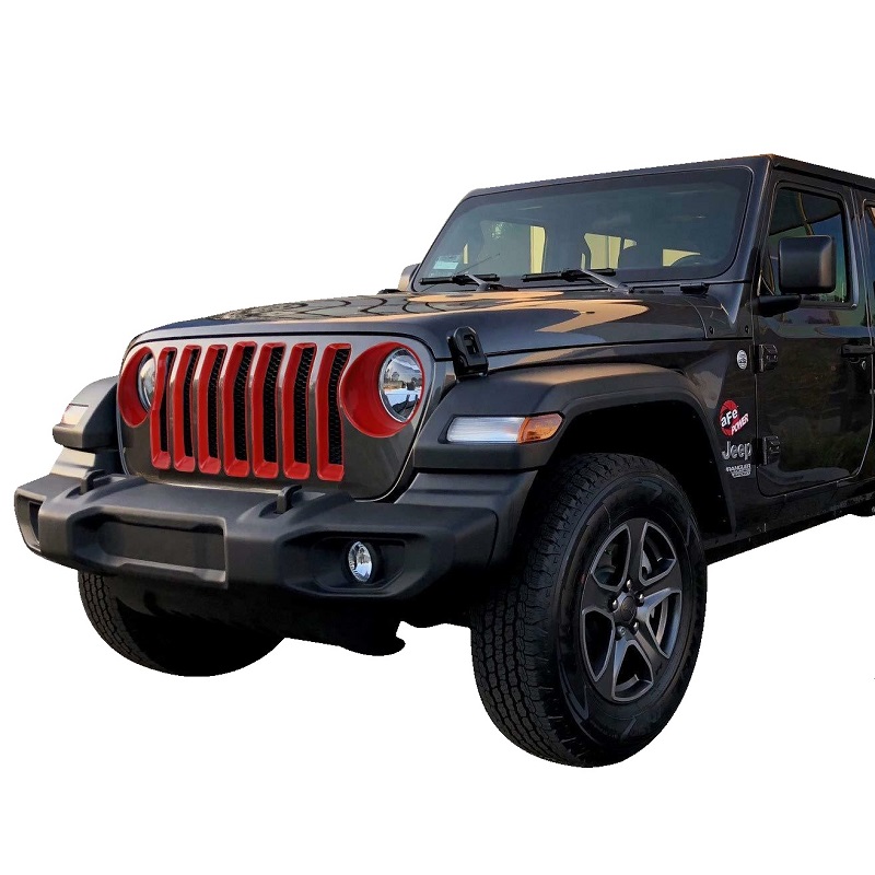 Jeep Wrangler JL Grille Inserts And Headlight Cover Trims [Red] Applied