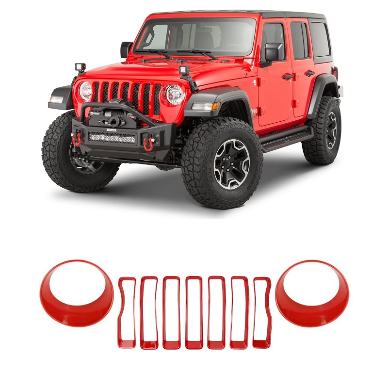 Jeep Wrangler JL Grille Inserts And Headlight Cover Trims [Red] Thumbnail