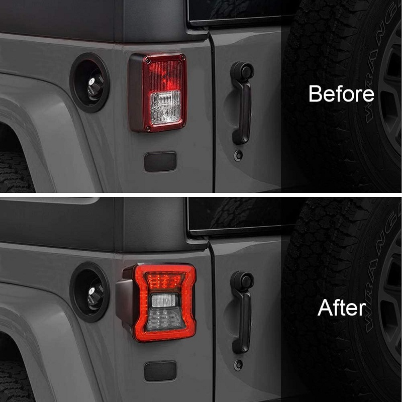 Jeep Wrangler JL G1 Smoked LED Tail Lights Before-After