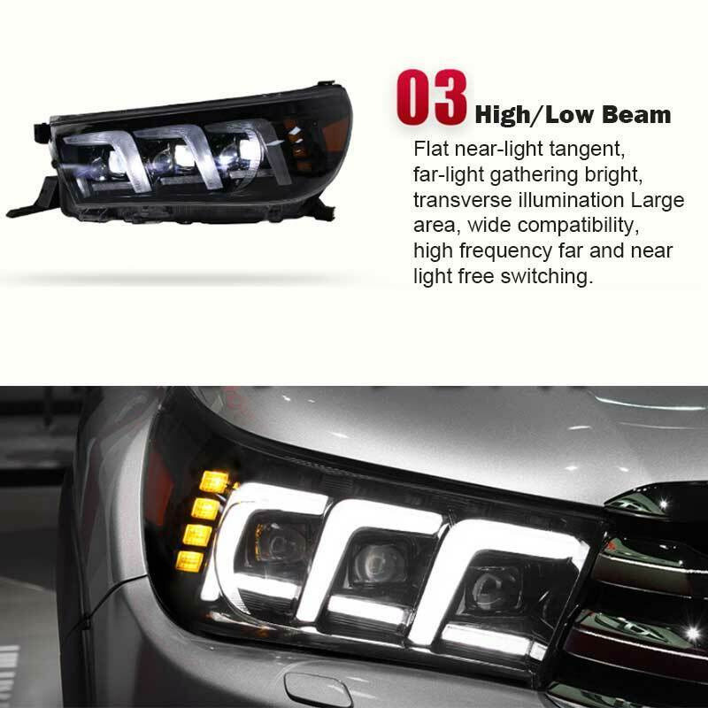 Toyota Hilux Full LED DRL Headlights High / Low Beam With Example And Proof