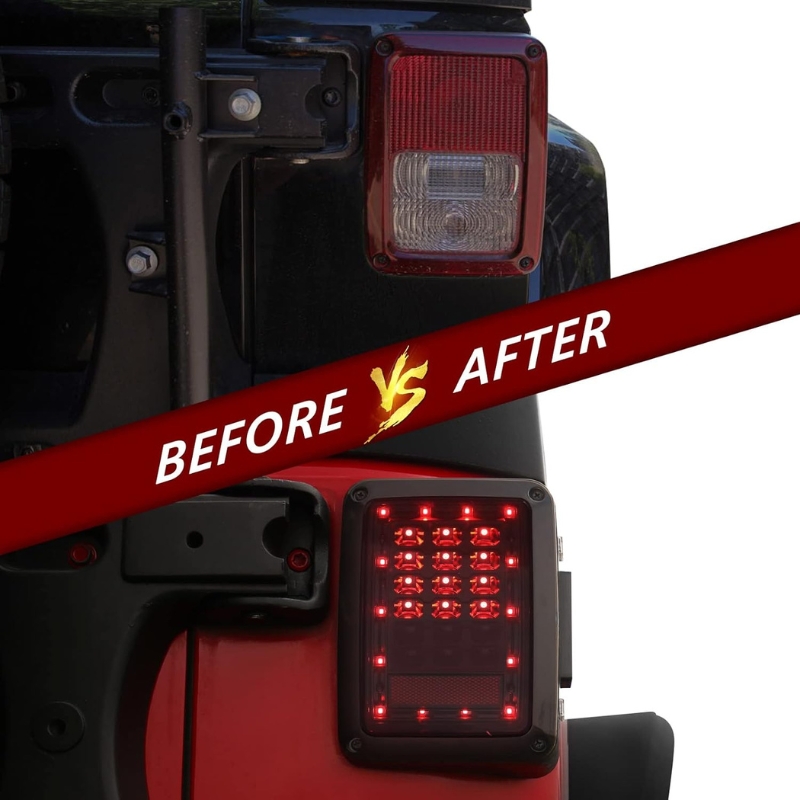 Jeep Wrangler JK Smoked LED Tail Lights - Circle Before/After