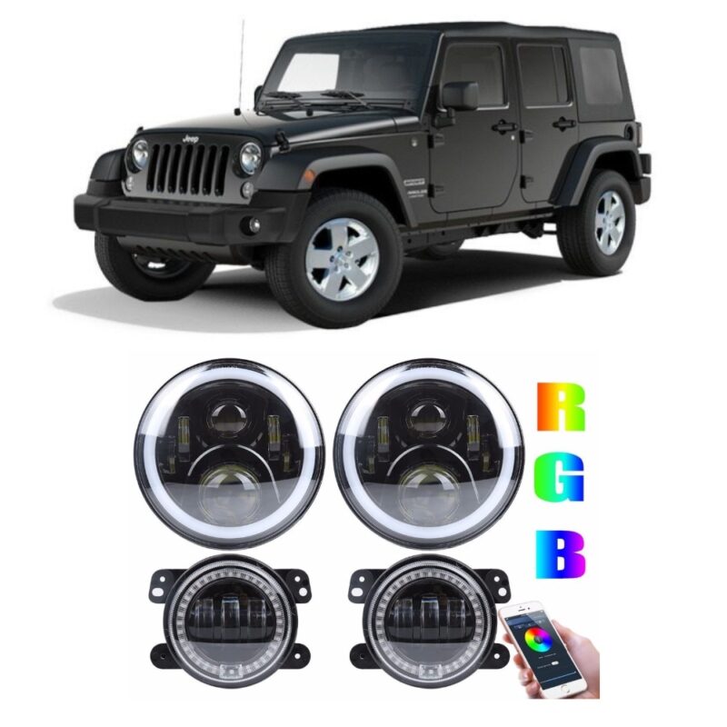 Jeep Wrangler JK LED RGB Headlights And Fog Lights Kit [Cross Eye] Thumbnail