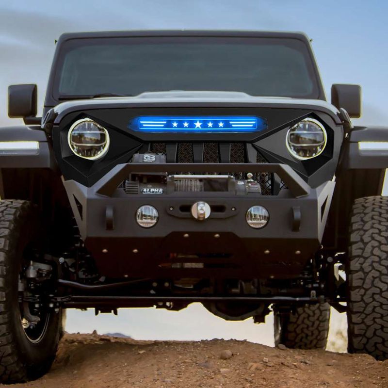 Jeep Wrangler JL Front Grille With LED Light Bar Applied