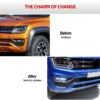 A before and after image of the fog lights applied on the Amarok.