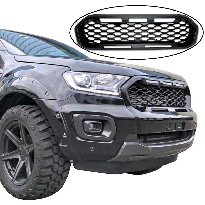 A side closeup view image showing the Ford Ranger T8 2019-22 Front Grille - Redo installed on a Ford Ranger