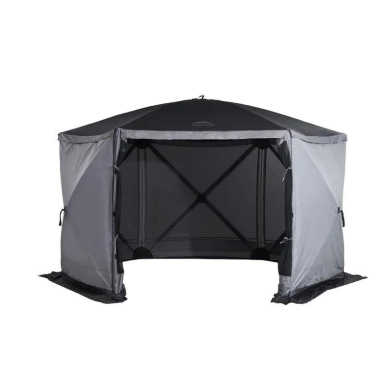 Portable 10 People Anti-Mosquito Pop Up Gazebo Screen House Tent - WildLand with covers on 5 sides that conceal visibility and light inside the tent, like a room. Large open door.