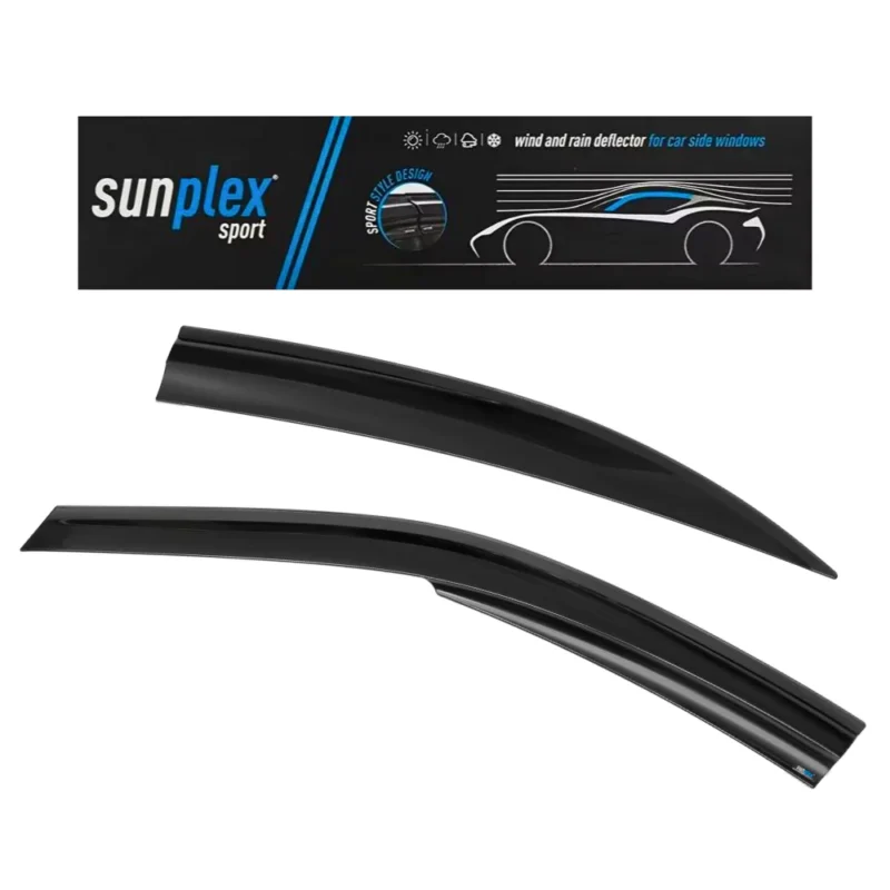 Display photo of the Sunplex tinted wind deflectors packaging for Mercedes E-Class W211 2002-09.