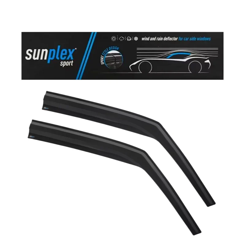 Display photo of the Sunplex tinted wind deflectors packaging for Mercedes Sprinter 1995-06.