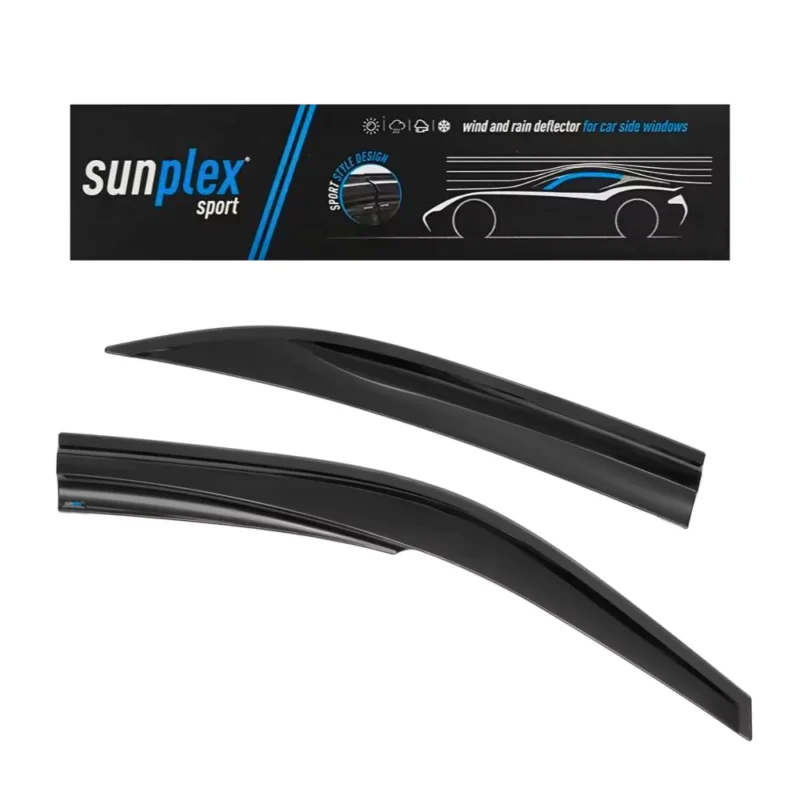 Display photo of the Sunplex tinted wind deflectors packaging for Mercedes E-Class W210 1995-02.