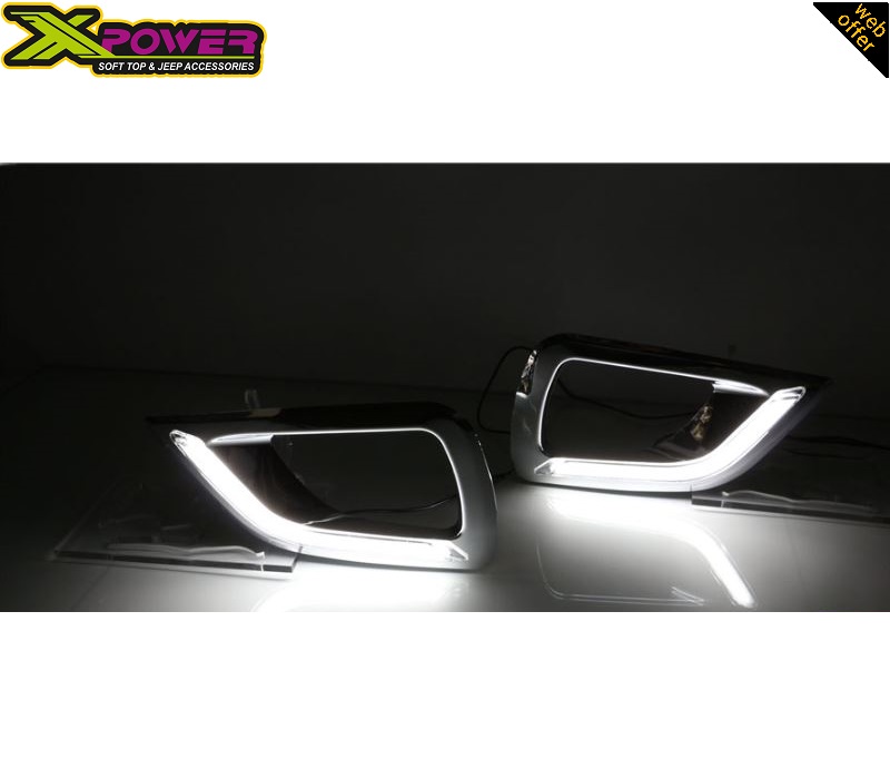 DRL LED Fog lamp covers / Fog light covers product display showing their bright LED light.