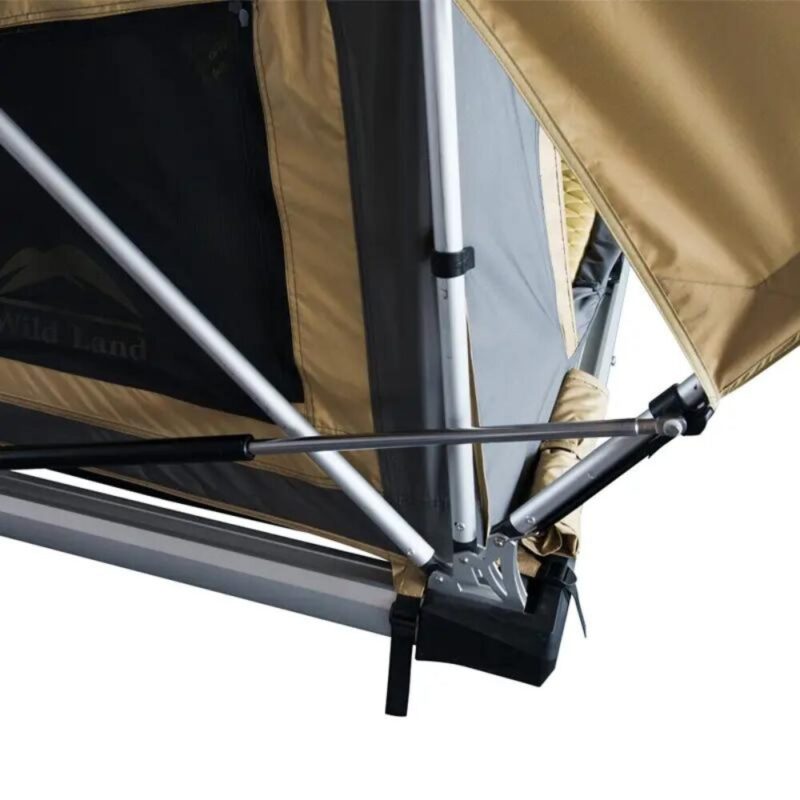 Close inspection of the gas mechanism of the 2 People Car Roof Top Tent Normandy Auto 120 – WildLand.