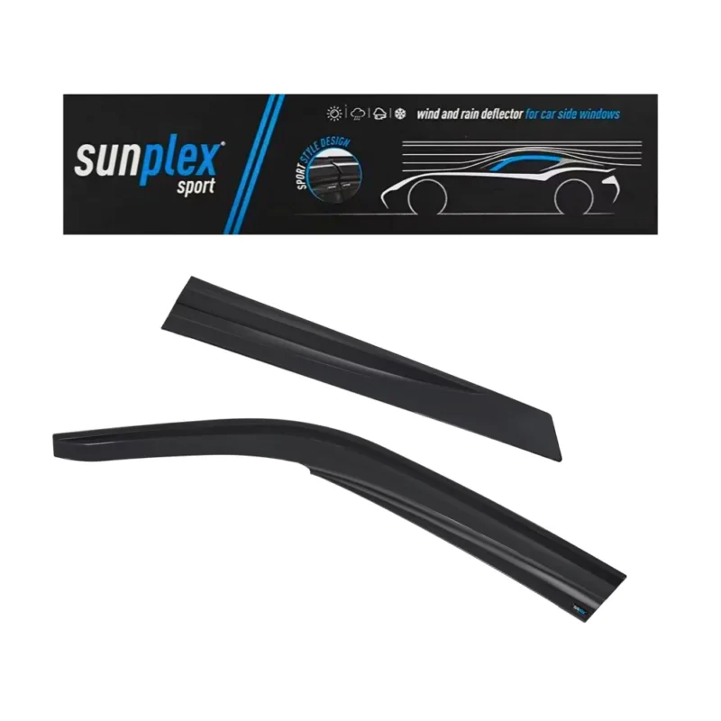 Display photo of the Sunplex tinted wind deflectors packaging for Opel Vectra B 1995-02.