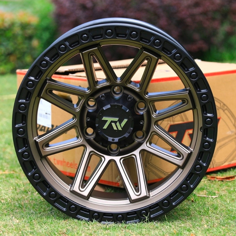 Front view of TW Wheels T23 Vector Bronze displayed on grass
