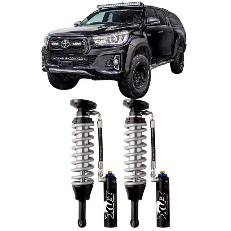 Toyota Hilux Revo 2015-20 with Front Adjustable FOX Shocks – Factory Race 2.5 Coil-Over Reservoir Lift 0-2″, product showcase.