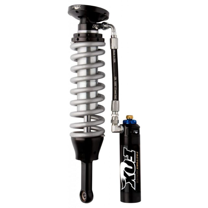 Close-up view of FOX Factory Race 2.5 Coil-Over Reservoir Shock with adjustable DSC – Dual Speed Compression adjusters, designed for Toyota Hilux Revo 2015-20.