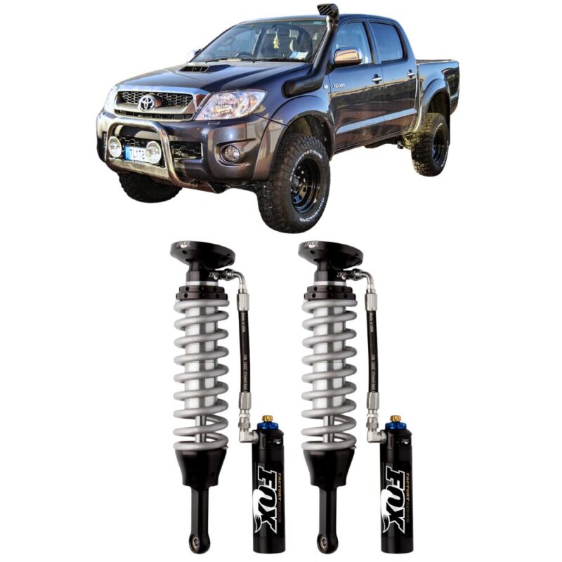 Toyota Hilux Vigo 2005-15 with Front Adjustable FOX Shocks – Factory Race 2.5 Coil-Over Reservoir Lift 0-2″, showcasing the product.