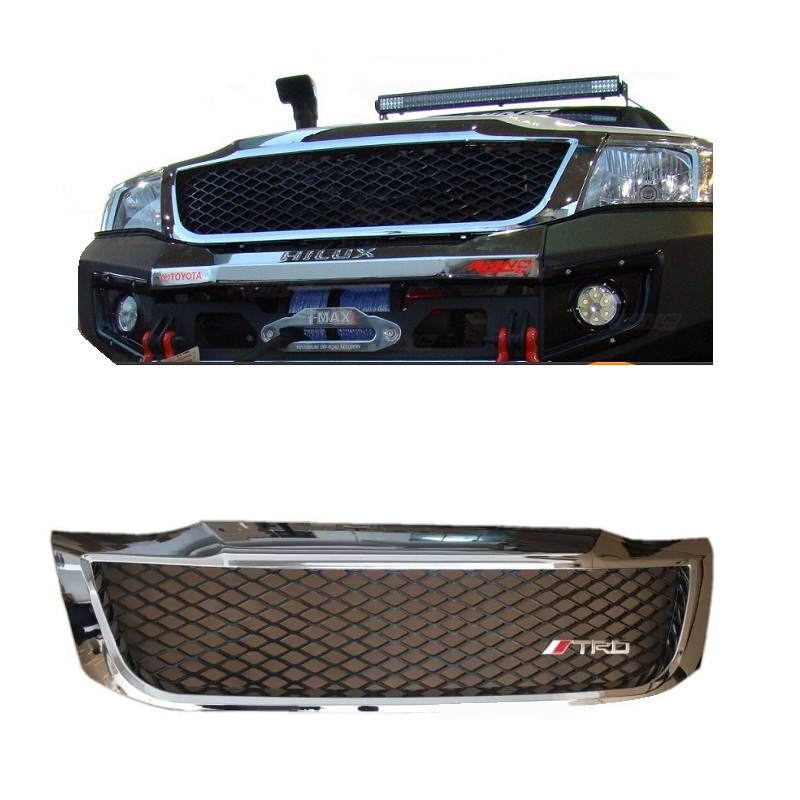 Product and vehicle image showing the Toyota Hilux Vigo 2012-15 Front Grille - TRD Chrome