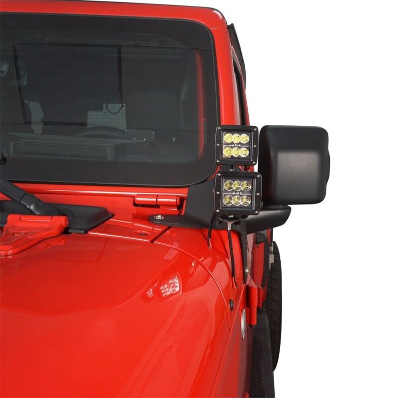 Jeep Wrangler JL Dual LED Light Bonnet Mounting Brackets Applied 4