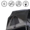 Car Rooftop Tent 4-6 People Wild Cruiser 250 - WildLand in a side view. The photo mentions the properties of the tent: 6 people, windproof, waterproof, with interior LED lights.