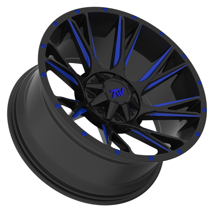 Product display photo of the Aluminum Wheels 20″ 6×135/6×139.7 - TW Wheels T12 Blade Blue