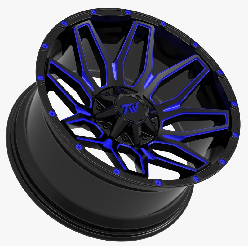 Product display photo of the Aluminum Wheels 20″ 6×135/6×139.7 - TW Wheels T3 Lotus Candy Blue