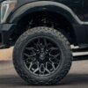 Image displaying the front wheel of a pickup truck equipped with Aluminum Wheels 18″- Fuel Off Road Twitch