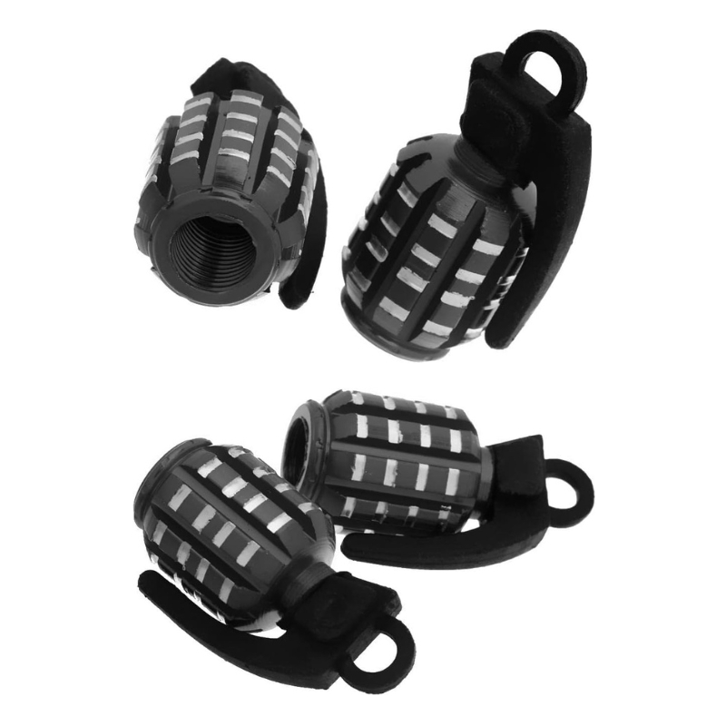 Aluminum Black-Silver Tire Valve Caps Set 4pcs - [Grenade Edition] Product