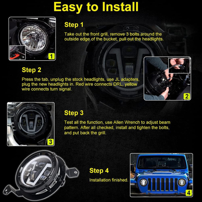 Jeep Wrangler JL / Gladiator 7″ LED DRL Headlights Installation