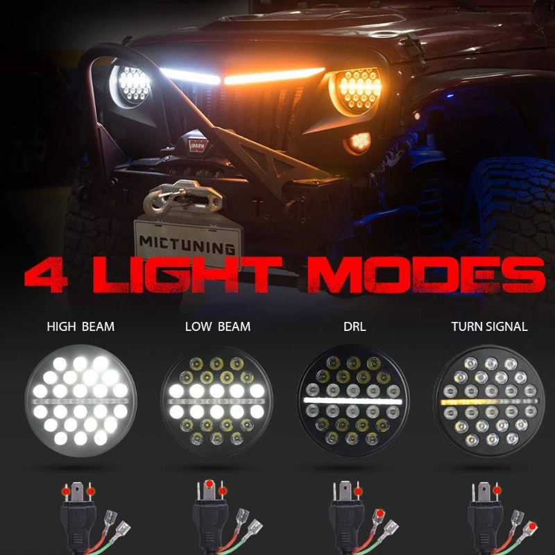 Jeep Wrangler CJ/TJ/JK 7″ LED Headlights [Line] Modes