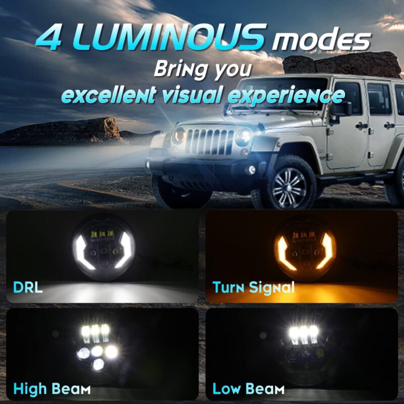 Jeep Wrangler CJ/TJ/JK 7″ LED Headlights [Flipper] Modes