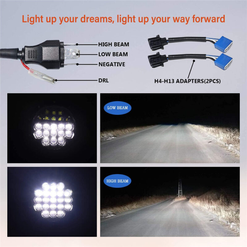 Jeep Wrangler CJ/TJ/JK 7″ LED Headlights [Type 1] Brightness