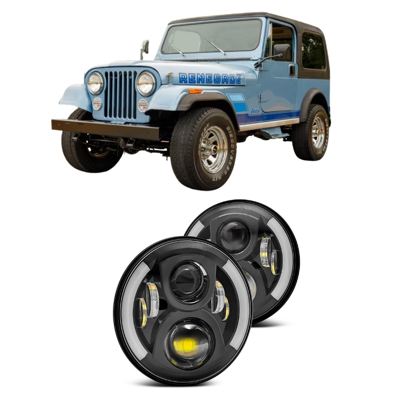 Jeep Wrangler CJ 7″ LED Headlights - [Half Angel Eye] Thumbnail